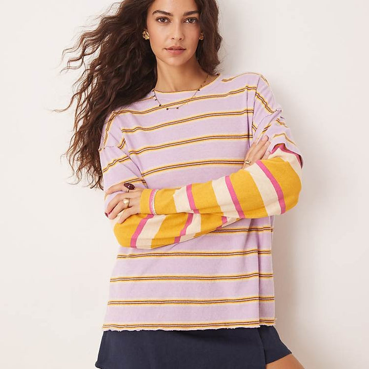 Free People We The Free Nina Stripe Long-Sleeve Tee Tunic Top