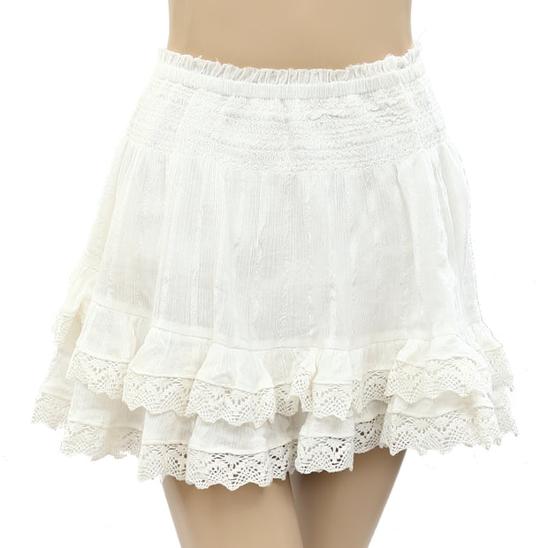 Loveshackfancy Smocked White Ruffle Mini Skirt