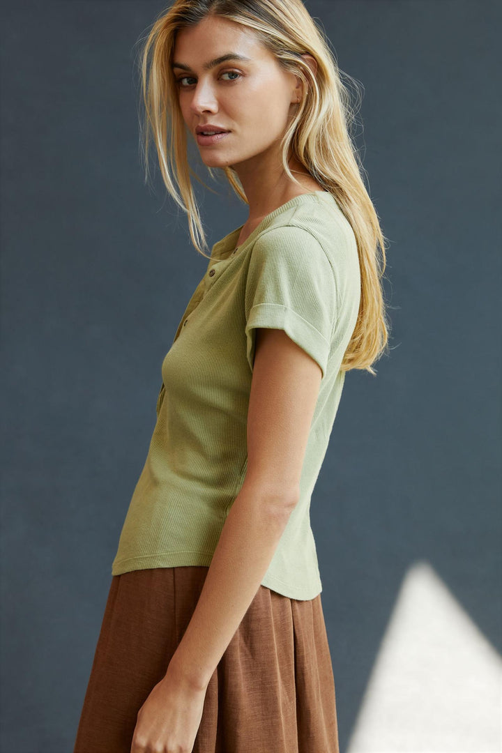 Pilcro And The Letterpress Anthropologie Ribbed Henley Tee Shirt Top