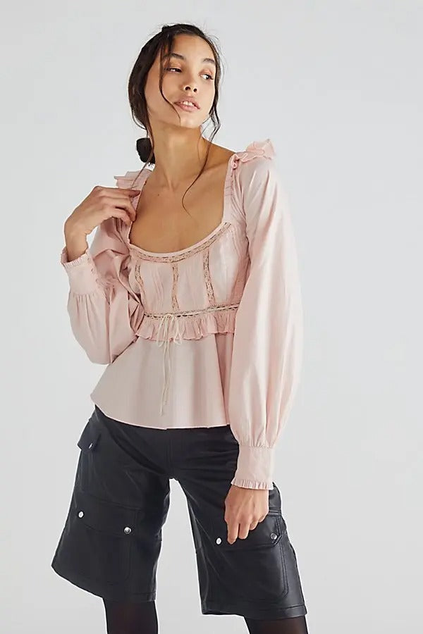Free People Cathleen Copped Blouse Top
