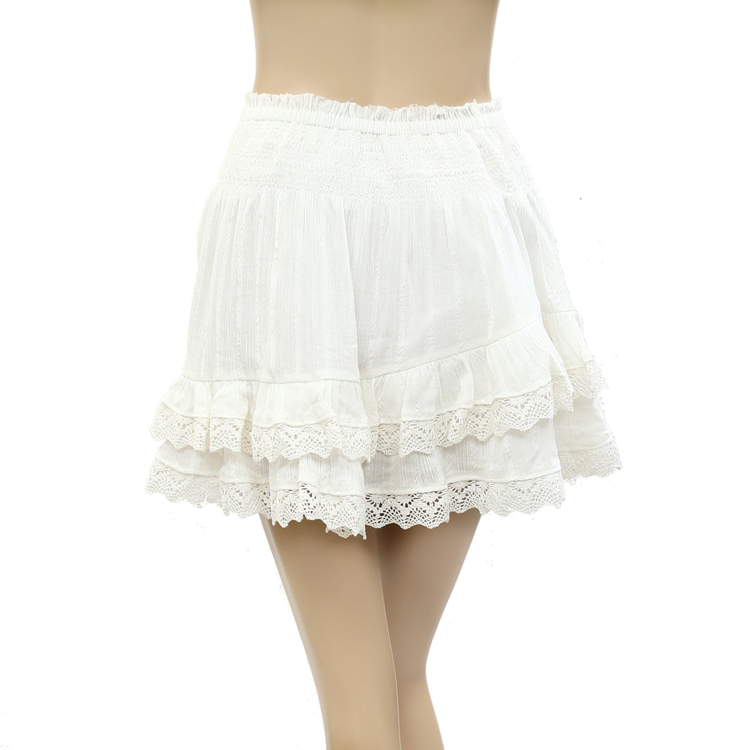 Loveshackfancy Smocked White Ruffle Mini Skirt