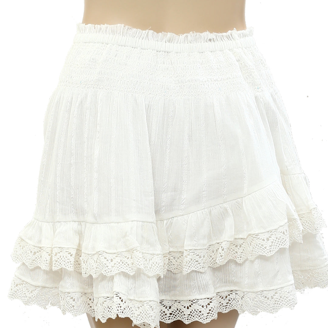 Loveshackfancy Smocked White Ruffle Mini Skirt