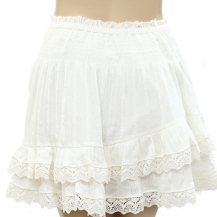 Loveshackfancy Smocked White Ruffle Mini Skirt