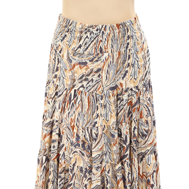 Anthropologie Love the label Smocked Printed Maxi Long Skirt S