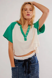 Free People We The Free Eyes Closed Henley Cropped Top