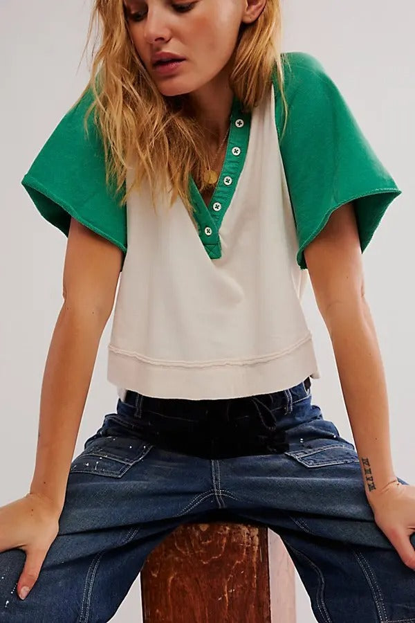 Free People We The Free Eyes Closed Henley Cropped Top