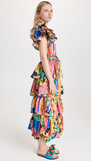 Anthropologie Love The Label V Neck Ruffle Maxi Dress