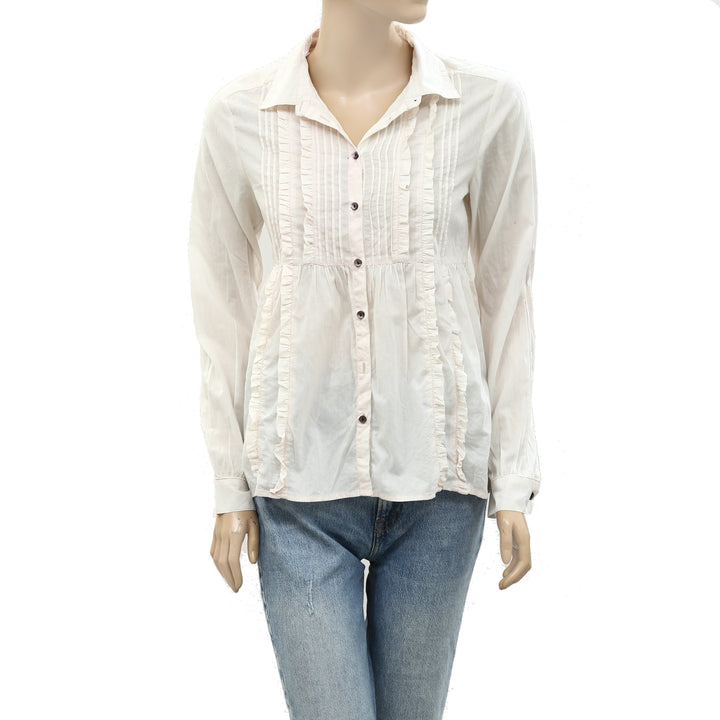 Odd Molly Anthropologie Buttondown Ruffle Shirt Blouse Top