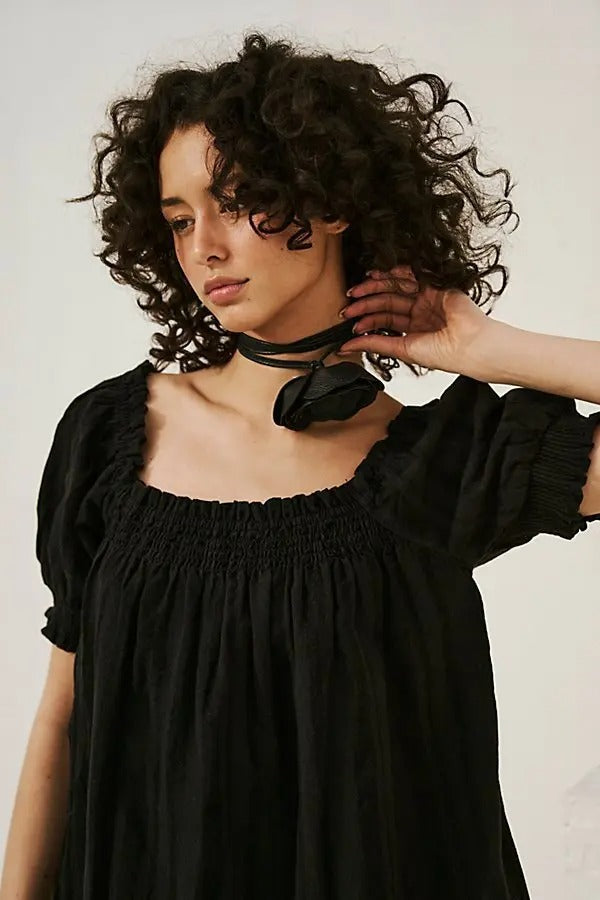 Free People Est Mila Mini Dress Smocked Puff Sleeve Shift