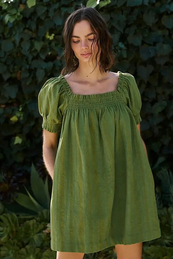 Free People Est Mila Mini Dress Smocked Puff Sleeve Shift