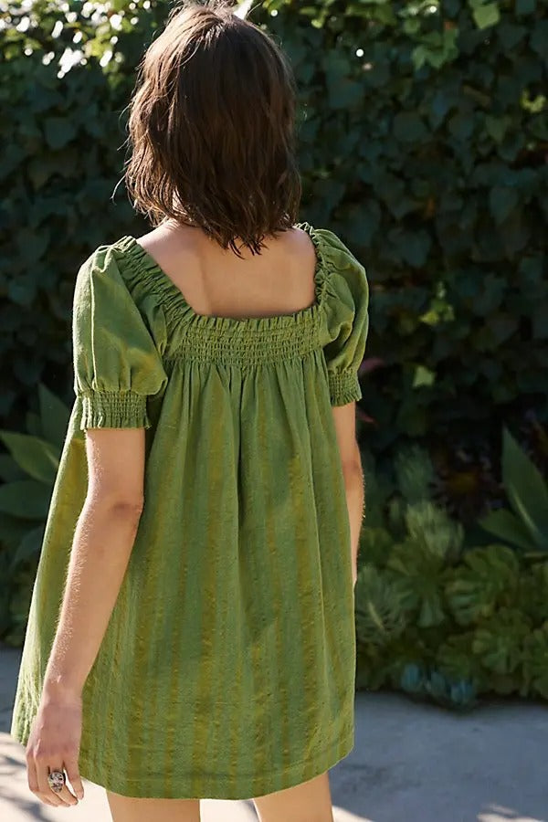 Free People Est Mila Mini Dress Smocked Puff Sleeve Shift