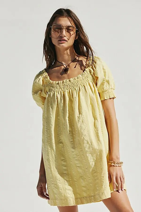 Free People Est Mila Mini Dress Smocked Puff Sleeve Shift