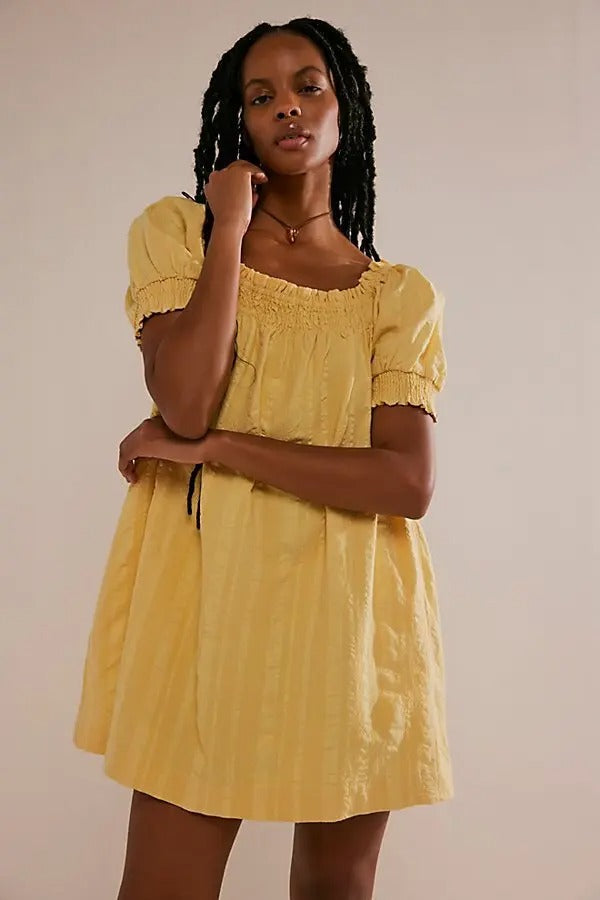 Free People Est Mila Mini Dress Smocked Puff Sleeve Shift