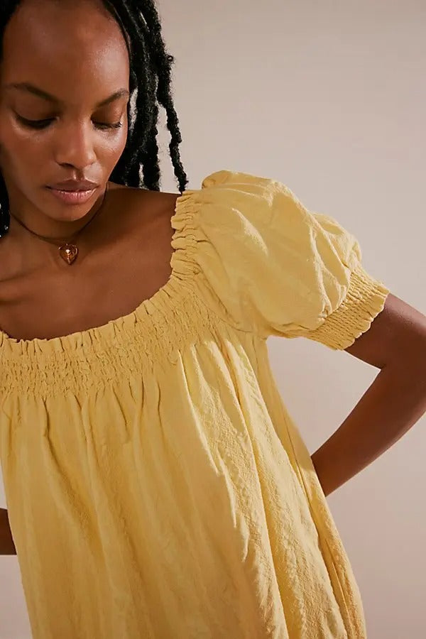 Free People Est Mila Mini Dress Smocked Puff Sleeve Shift
