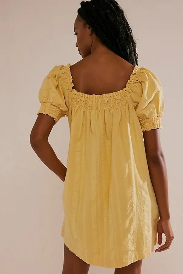 Free People Est Mila Mini Dress Smocked Puff Sleeve Shift
