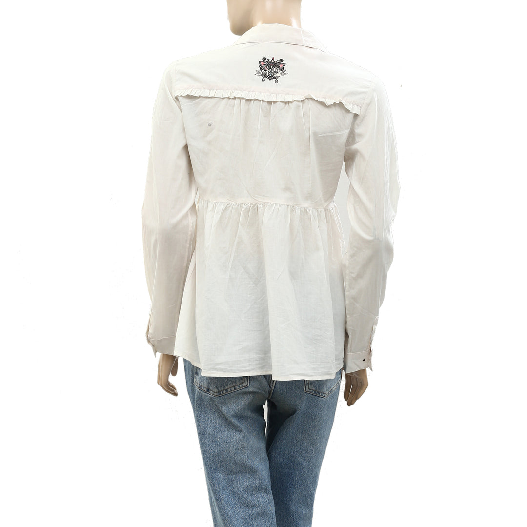 Odd Molly Anthropologie Buttondown Ruffle Shirt Blouse Top