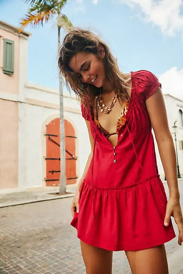 Free People Free-Est Perri Linen Drop-Waist Mini Dress