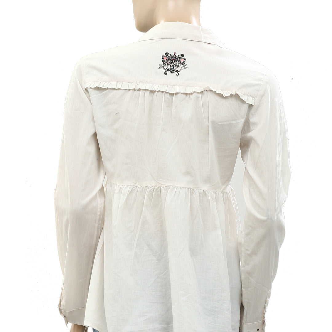 Odd Molly Anthropologie Buttondown Ruffle Shirt Blouse Top
