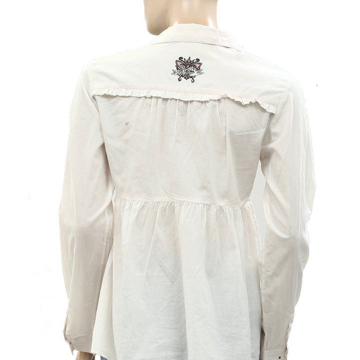 Odd Molly Anthropologie Buttondown Ruffle Shirt Blouse Top