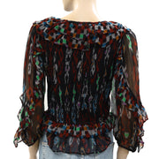 Love The Label Anthropologie Smocked Ruffle Blouse Top