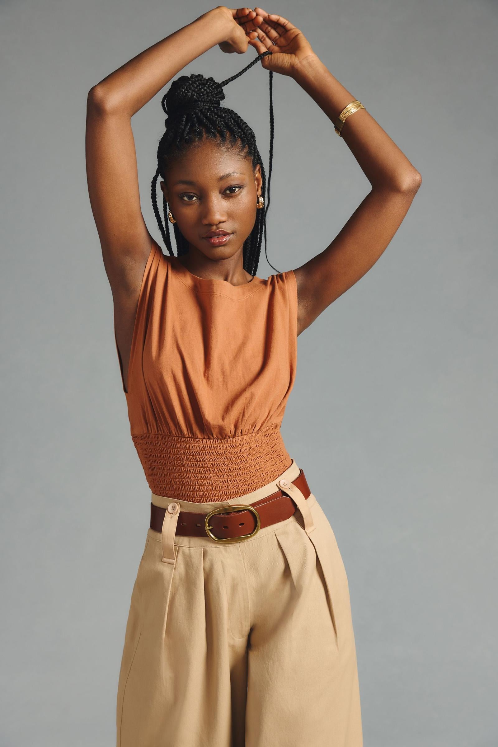 smocked sleeveless top