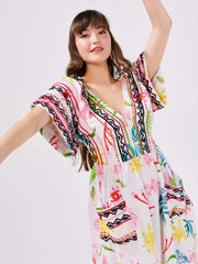 Hayley Menzies Sun Wink 带装饰和服袖棉质超长连衣裙 XL
