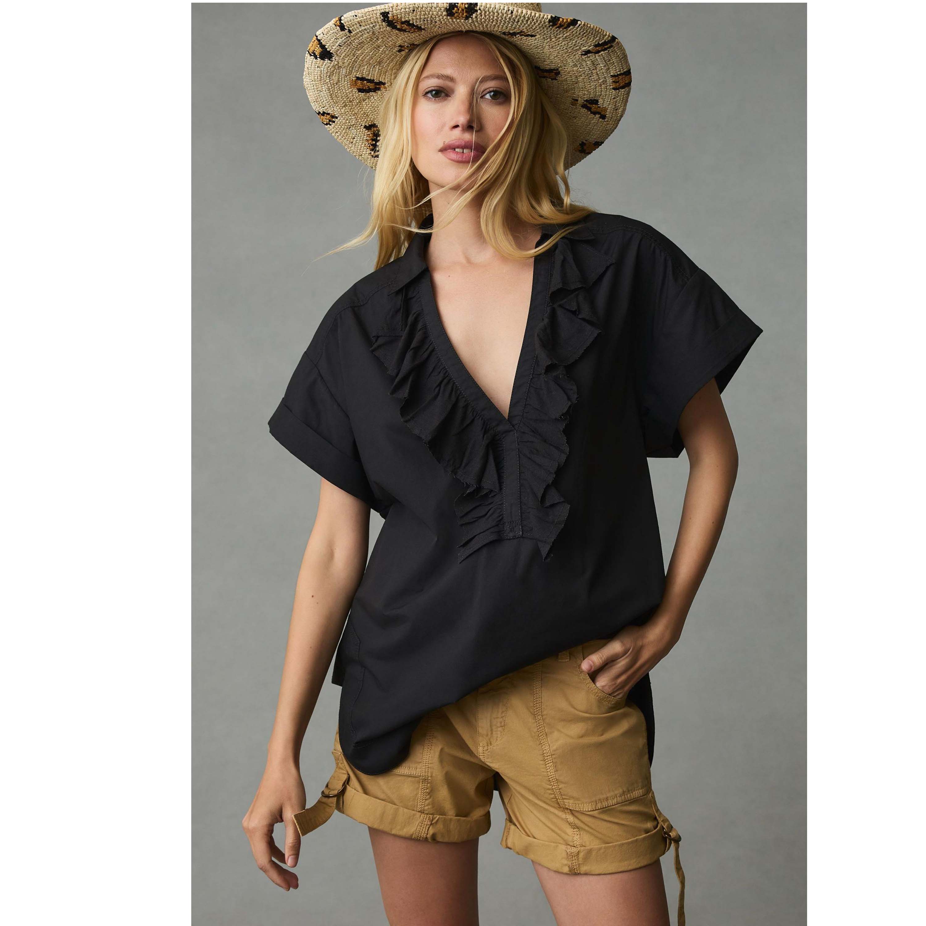 short sleeve ruffle blouse