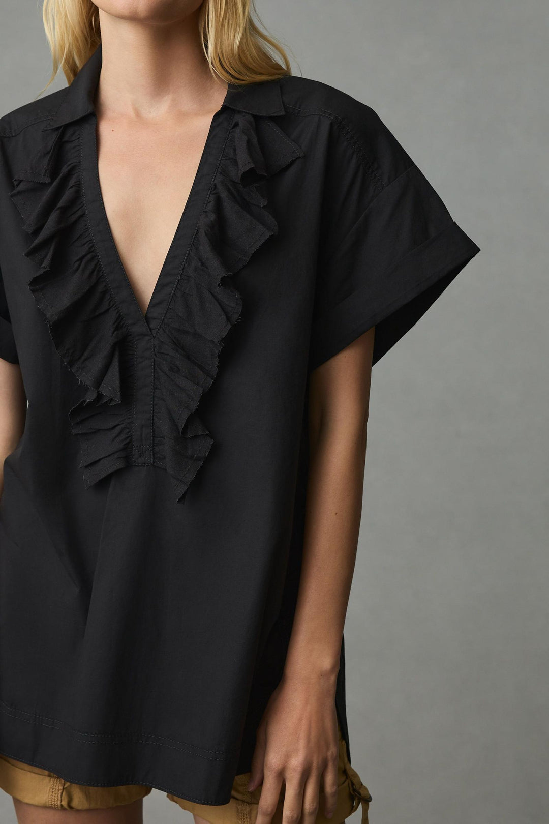 Pilcro Anthropologie Short-Sleeve Reworked Ruffled Blouse Top