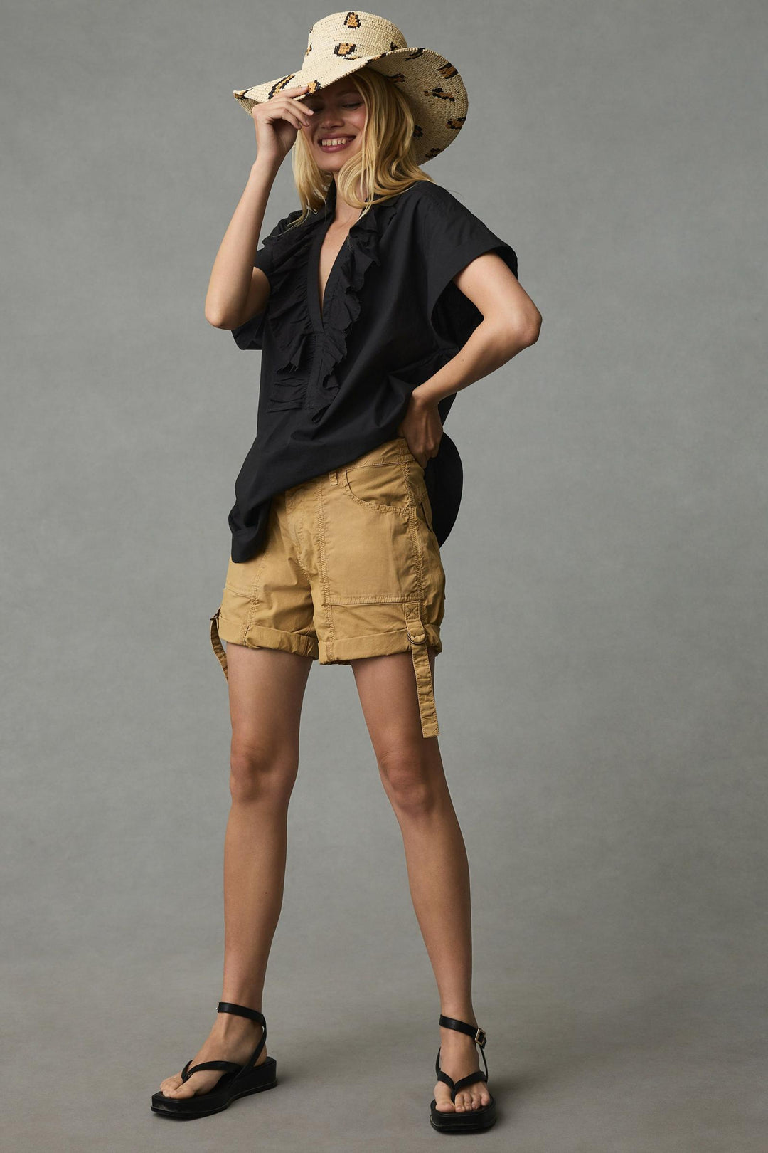 Pilcro Anthropologie Short-Sleeve Reworked Ruffled Blouse Top