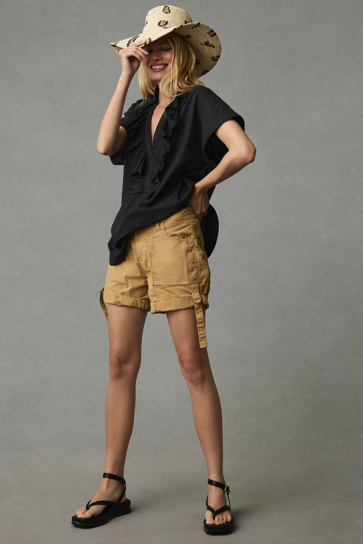 Pilcro Anthropologie Short-Sleeve Reworked Ruffled Blouse Top