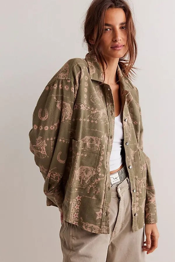 Free People We The Free Calico Flannel Shirt Printed Wild New