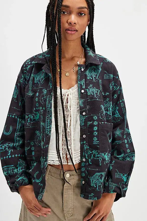 Free People We The Free Calico Flannel Shirt Printed Wild New