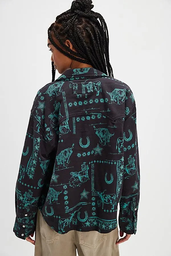 Free People We The Free Calico Flannel Shirt Printed Wild New