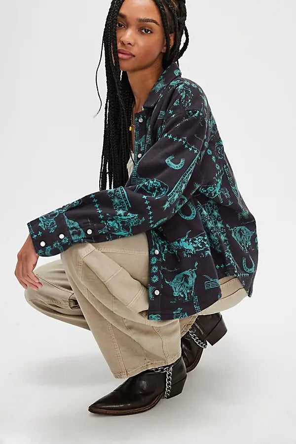 Free People We The Free Calico Flannel Shirt Printed Wild New