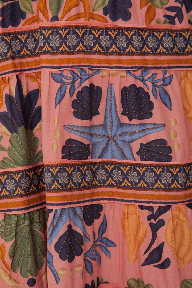 Farm Rio Anthropologie Pink Seashell Tapestry Midi Dress