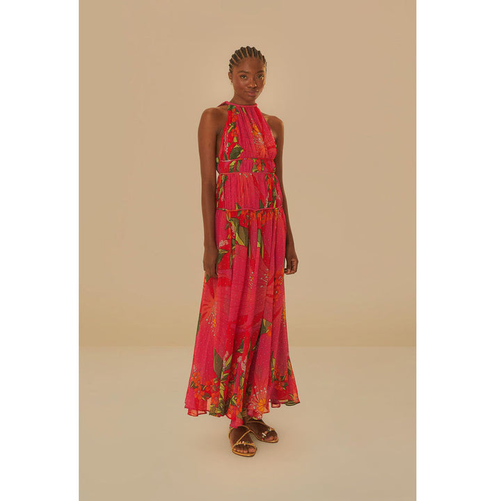 Farm Rio Anthropologie Red Pietra Floral Sleeveless Maxi Dress