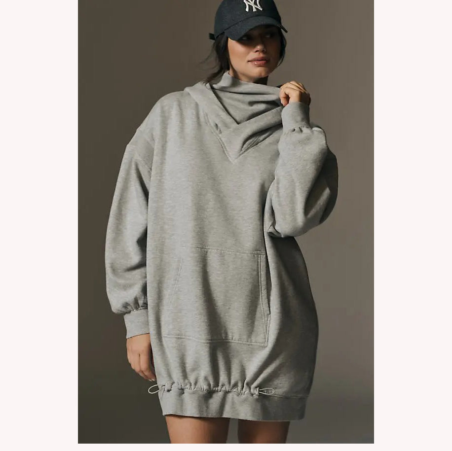 anthropologie grey dress Anthropologie Long-Sleeve Turtleneck Belted Sweater Midi Dress In Grey - 41% Off