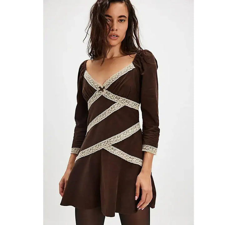 Tennley Corduroy Mini Dress by Free People in Brown, Size: M Tennley Corduroy Mini Dress by Free People in Brown, Size: M