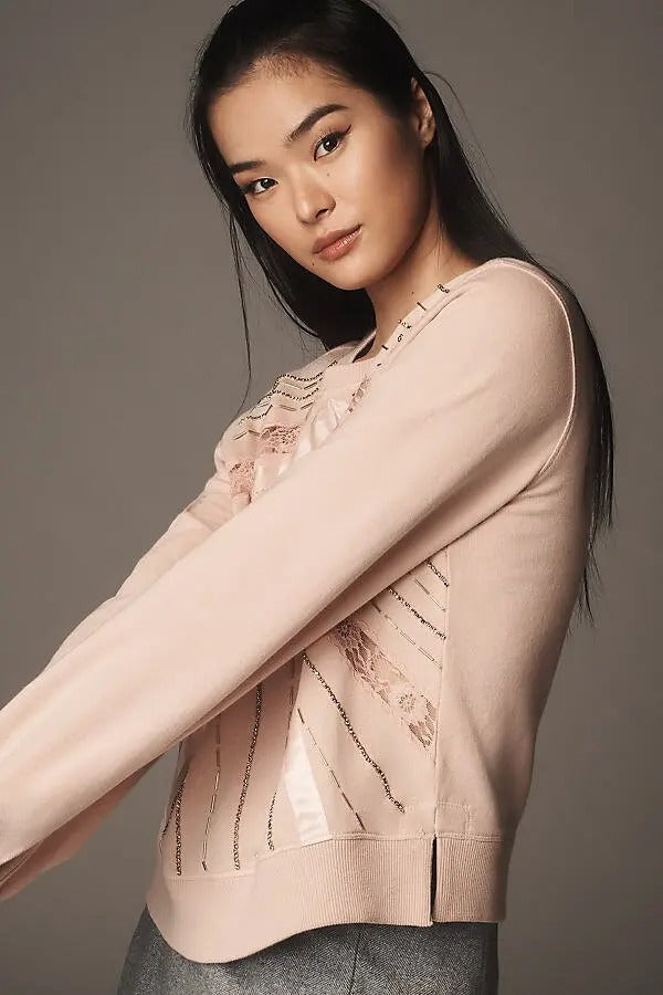 Anthropologie Beaded Bow Sweatshirt Top