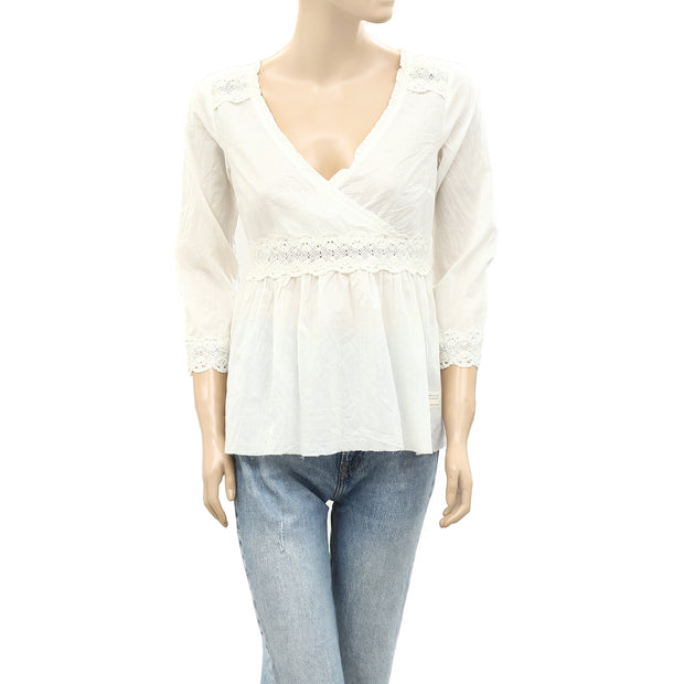 Odd Molly Anthropologie Lace Wrap Solid Lace Blouse Top S