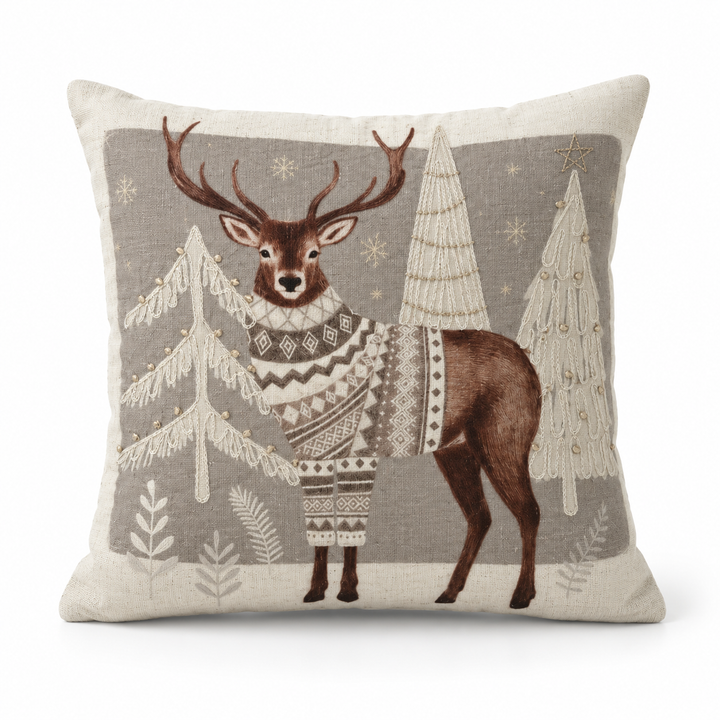 1 PCS Deer Print Embroidered Cushion Cover Square Throw Pillow Sofa Home