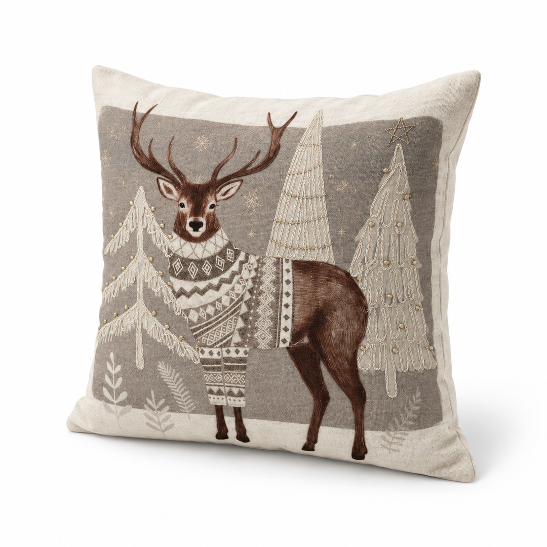 1 PCS Deer Print Embroidered Cushion Cover Square Throw Pillow Sofa Home