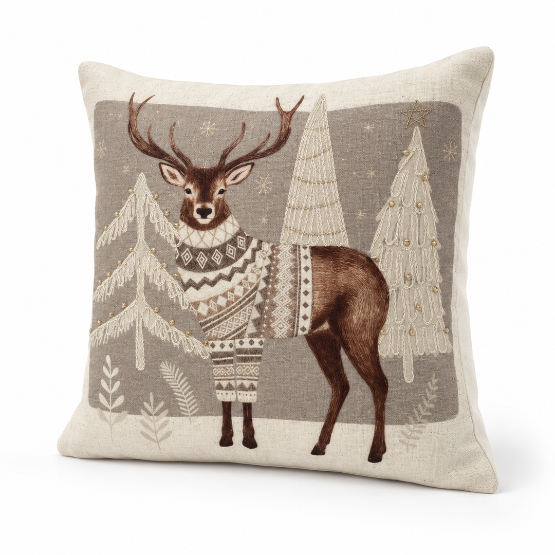 1 PCS Deer Print Embroidered Cushion Cover Square Throw Pillow Sofa Home