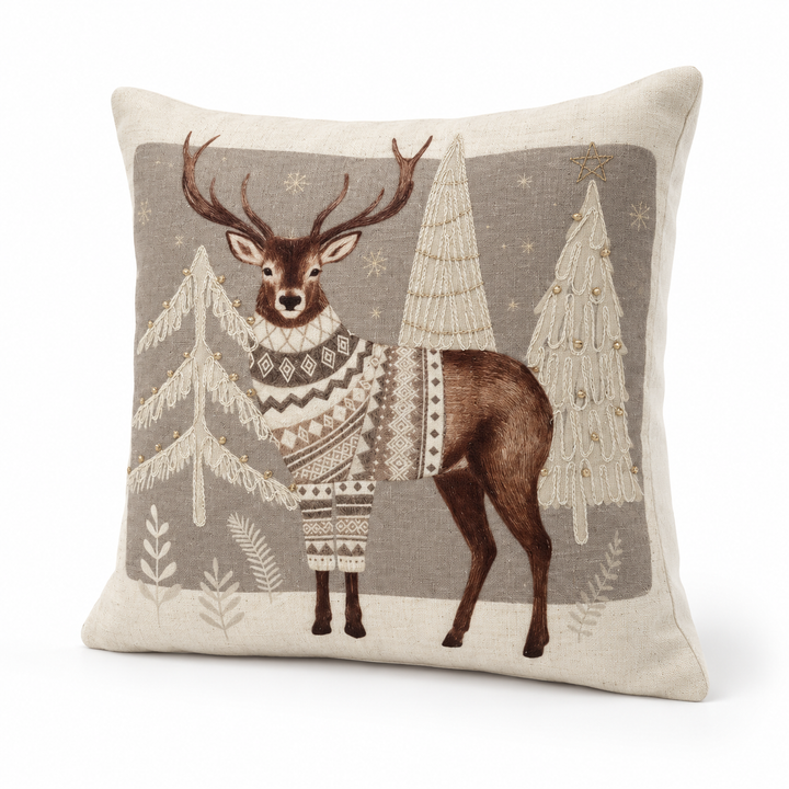 1 PCS Deer Print Embroidered Cushion Cover Square Throw Pillow Sofa Home