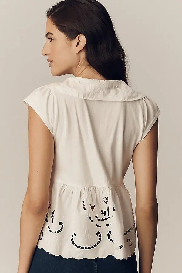 By Anthropologie Cutwork Babydoll Blouse Tank Top