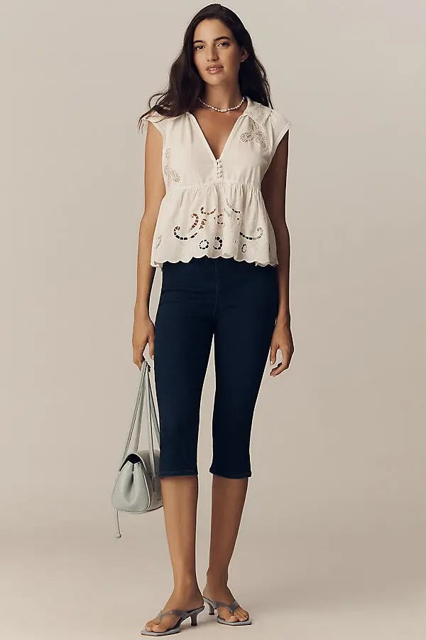 By Anthropologie Cutwork Babydoll Blouse Tank Top