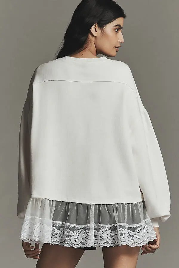 By Anthropologie Tulle-Hem Pullover Sweatshirt Top