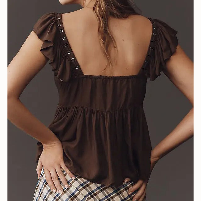 By Anthropologie Scoop-Neck Ruffle Blouse Top