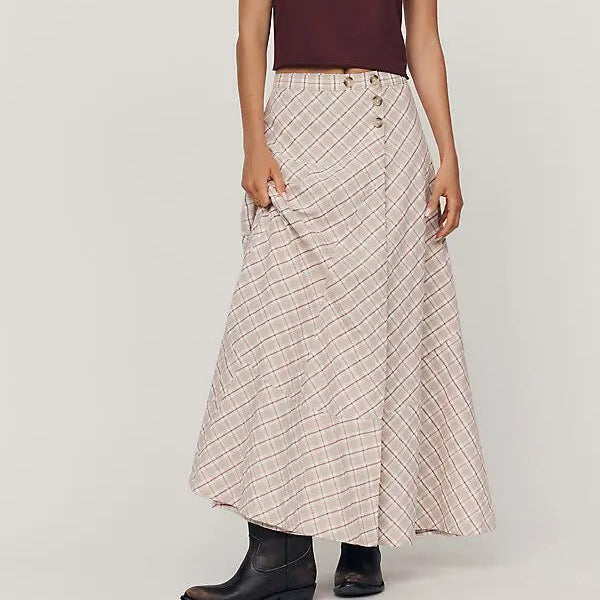 By Anthropologie Women's Olivette Plaid Bias-Cut Maxi Skirt Trendy