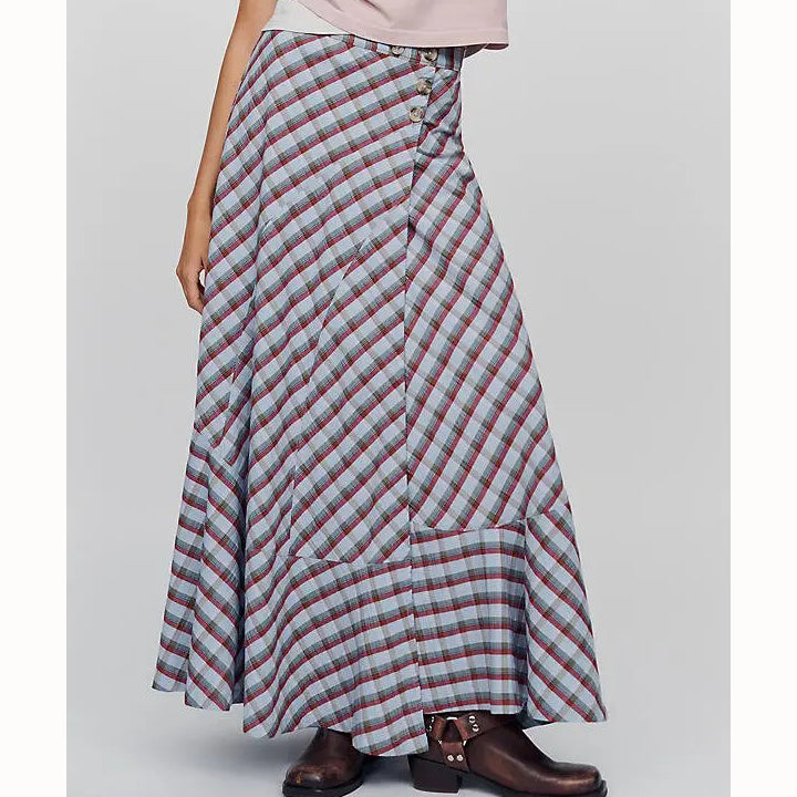 By Anthropologie Women's Olivette Plaid Bias-Cut Maxi Skirt Trendy